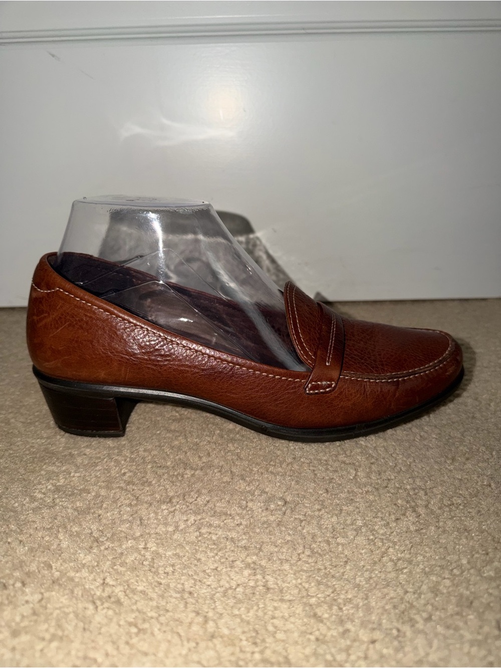 ECCO Women’s Brown Leather Loafers Size 38 Comfort Slip On Low Heel
